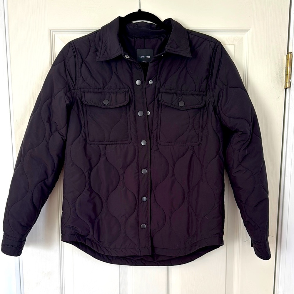Love Tree Quilted Black Shacket